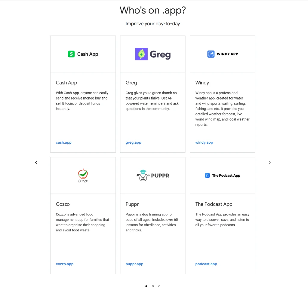 Who is on .app logo showcase card featuring Cash App, Greg, Windy.app, Cozzo, Puppr, and The Podcast App cards
