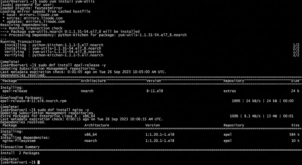 sudo yum install yum-utils
sudo dnf install epel-release -y

sudo dnf install nginx -y