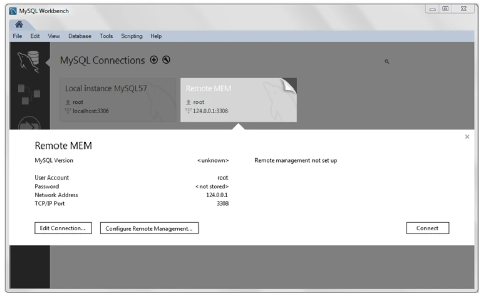 remote MySQL Workbench connection