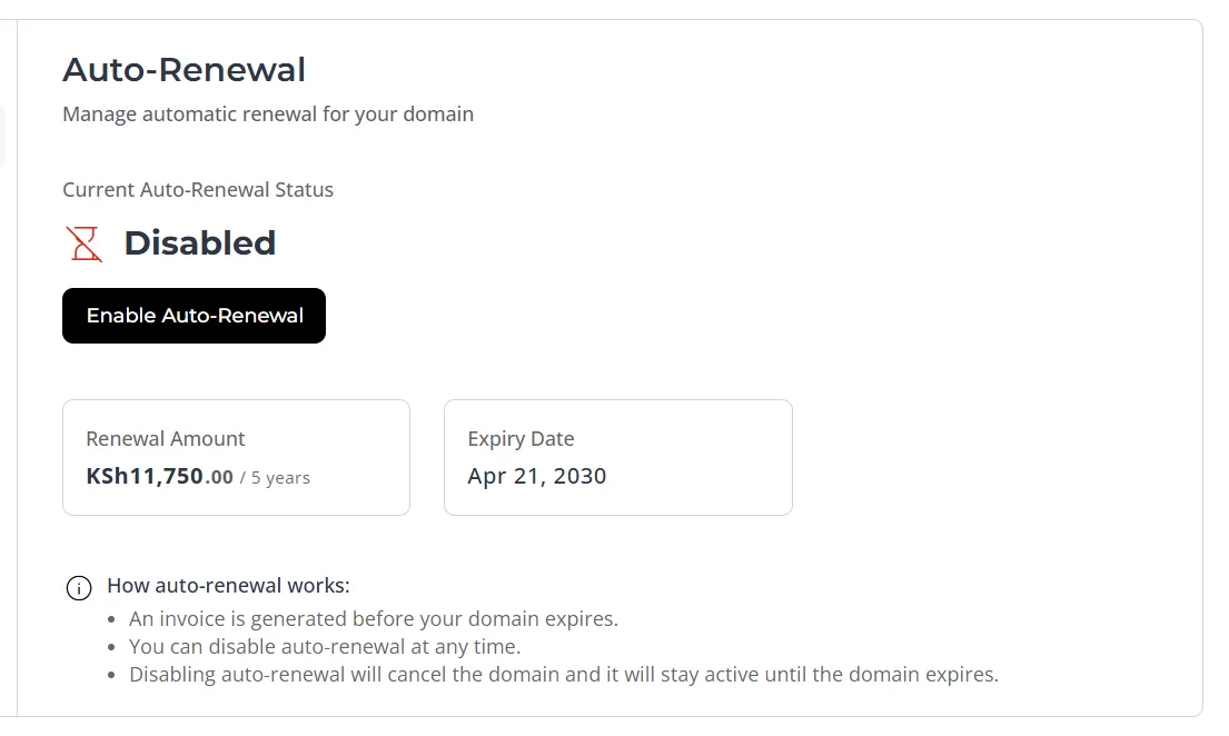 Manage Your Domain Auto-Renewal safaricom alternatives hostafrica co-ke-domain renwal prices