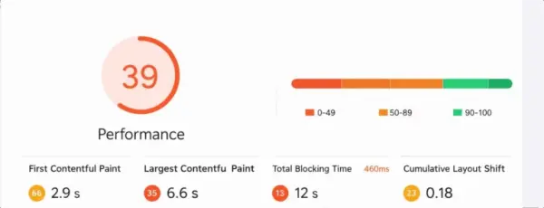 screenshot of page speed insights of a website