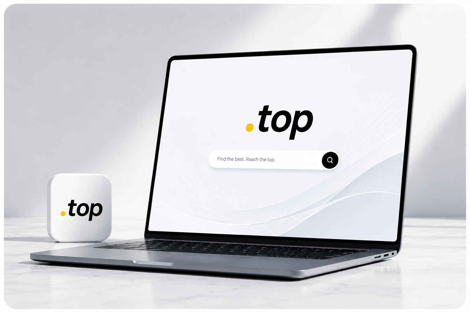 Official .top domain registration search page mockup on a laptop