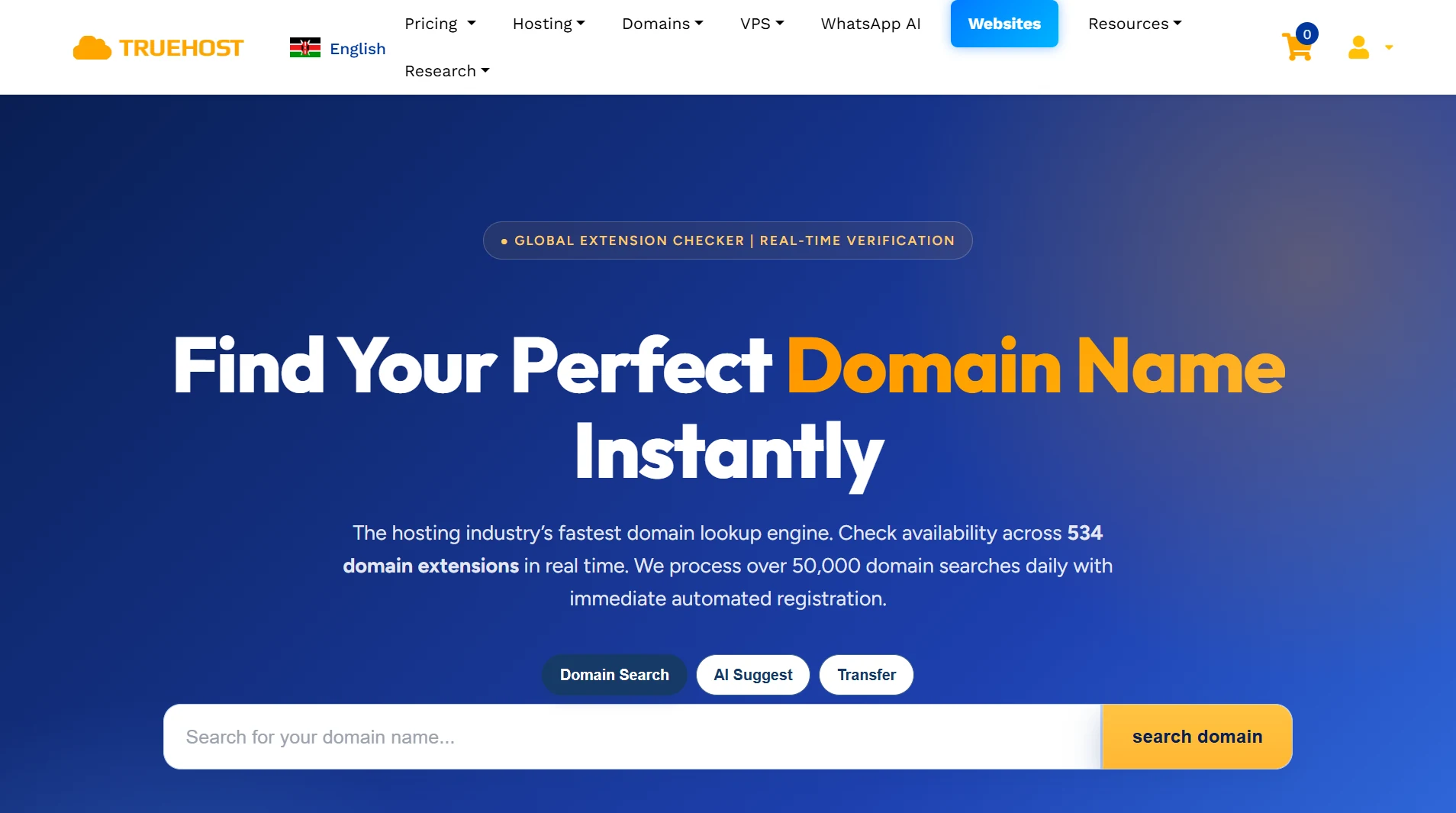 Truehost Kenya domain search with the complete address field
