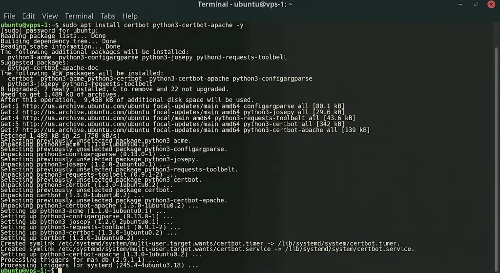 sudo apt install certbot python3-certbot-apache -y