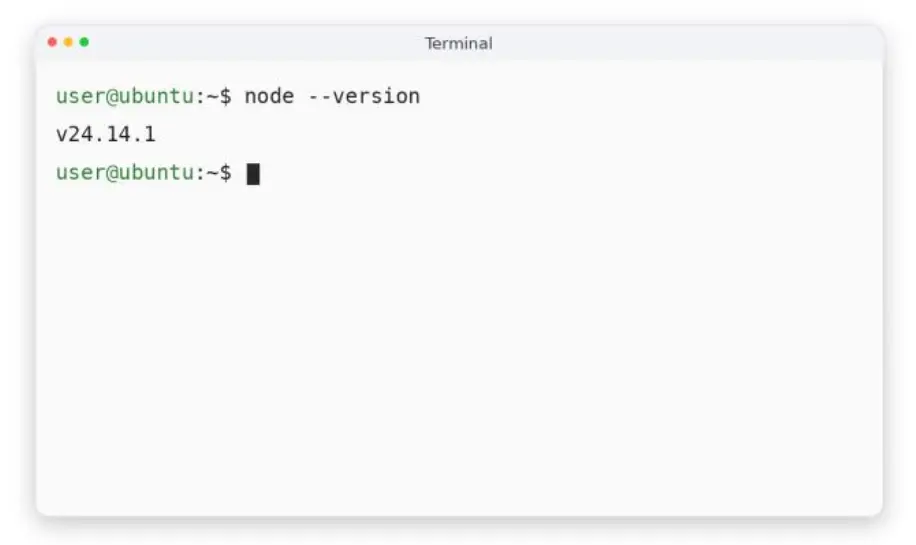 an image Confirming that Node.js 22.16 or newer is available before installing OpenClaw.