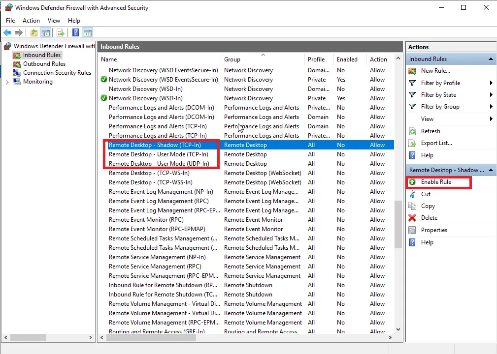 enable access windows server firewall