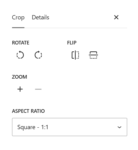 Edit media Crop controls with Square - 1:1 selected as the aspect ratio
