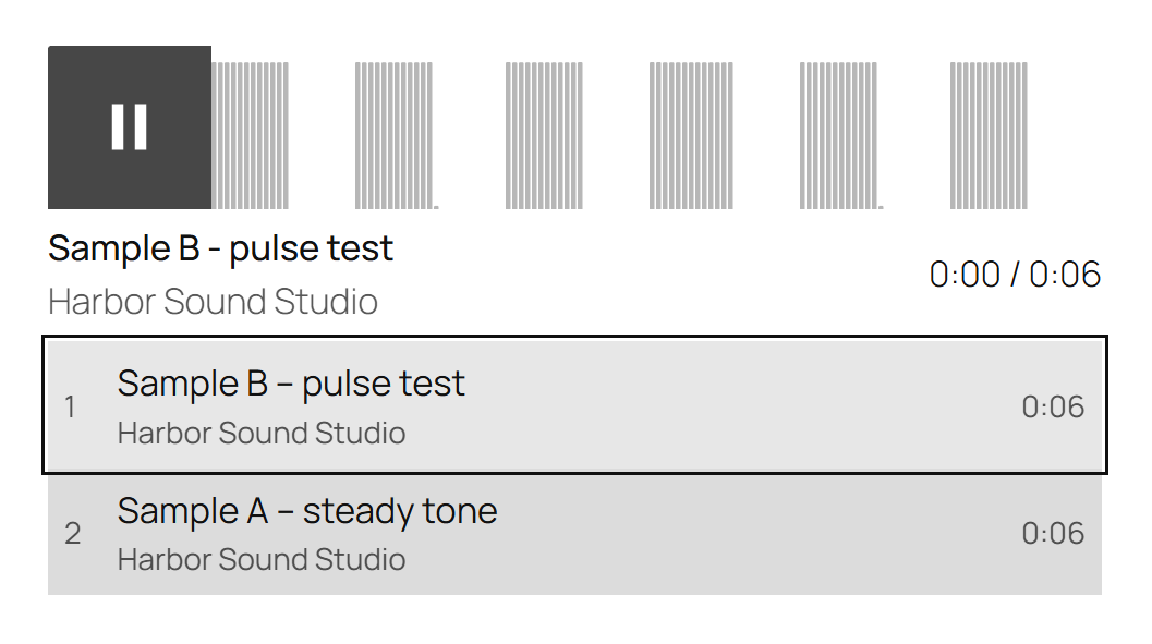 WordPress 7.1 Playlist playing Sample B with a pulse waveform and Sample A listed second