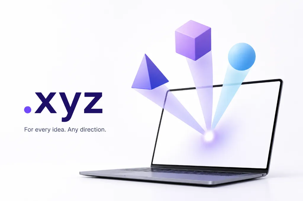 Official .xyz domain registration search page mockup on a laptop